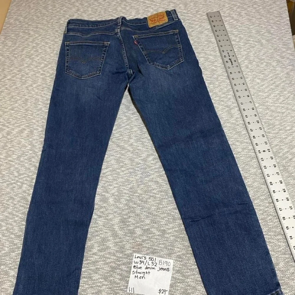 Levi's 501 blue denim straight jeans Size: W34xL32. SKU-B190#denim